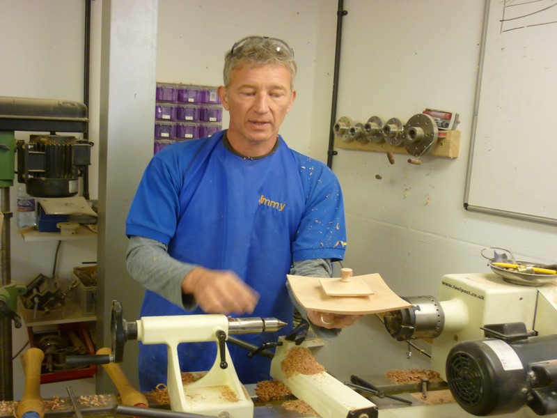 Jimmy Clewes gives a woodturning demonstration to his students
